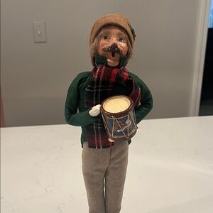 Festive Drummer Holiday Figurine with Plaid Scarf